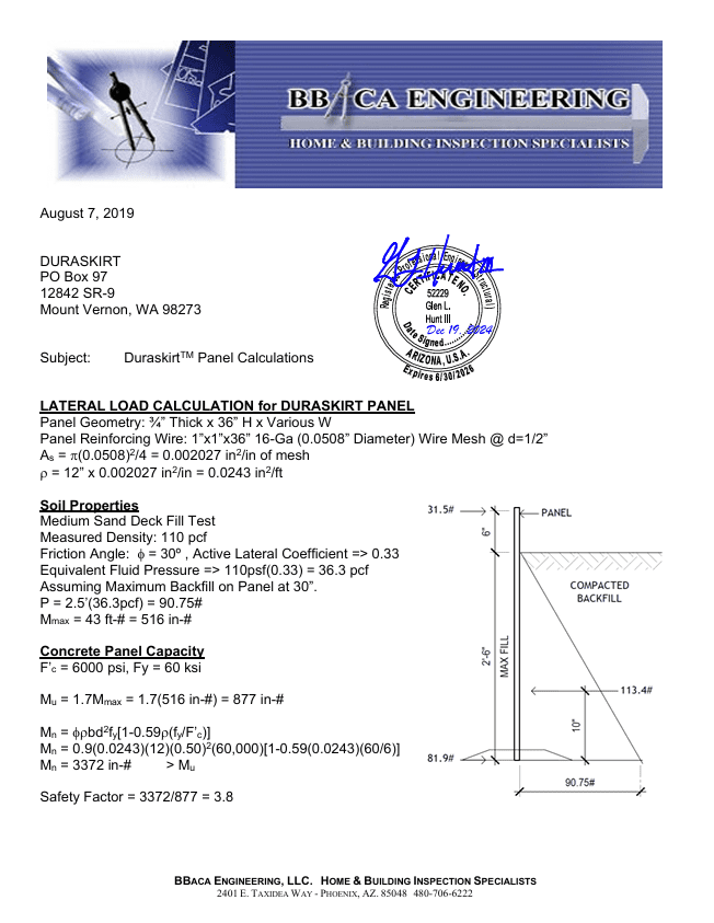 DURASKIRT ENGINEERING CALCULATIONS